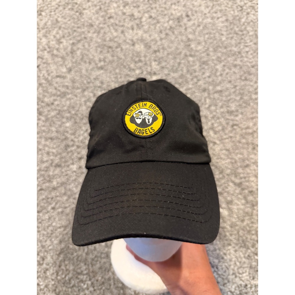 Einstein Bros Bagels Hat Men OSFM Black Logo Patch Baseball Cap Adjustable Strap